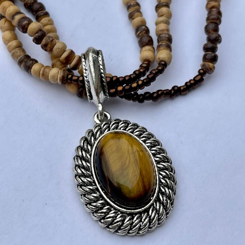 Silver tone Tiger eye beaded necklace